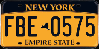 NY license plate FBE0575