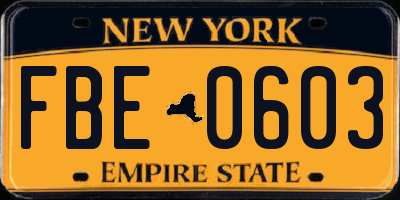 NY license plate FBE0603