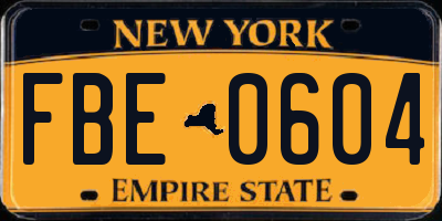 NY license plate FBE0604