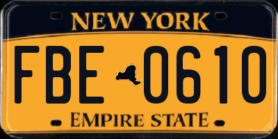 NY license plate FBE0610