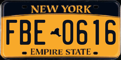 NY license plate FBE0616