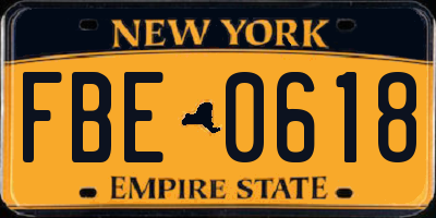 NY license plate FBE0618
