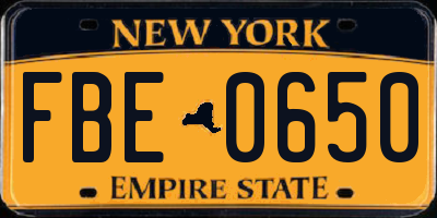 NY license plate FBE0650