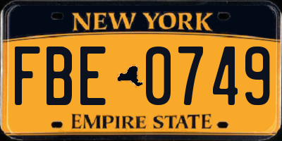 NY license plate FBE0749