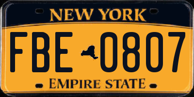 NY license plate FBE0807