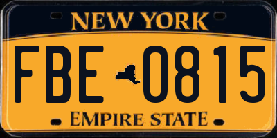 NY license plate FBE0815