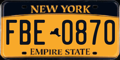 NY license plate FBE0870