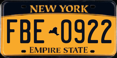 NY license plate FBE0922