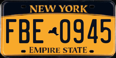 NY license plate FBE0945