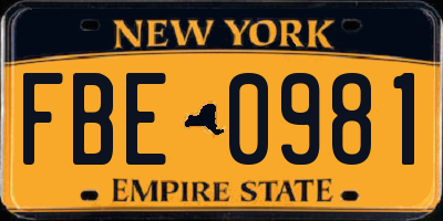 NY license plate FBE0981