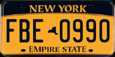 NY license plate FBE0990