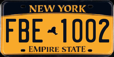 NY license plate FBE1002
