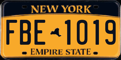 NY license plate FBE1019