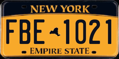 NY license plate FBE1021