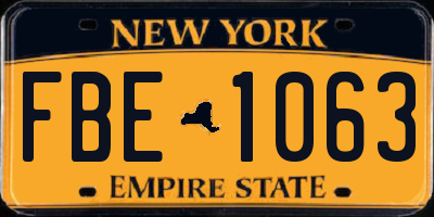 NY license plate FBE1063