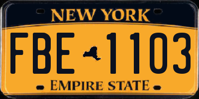 NY license plate FBE1103
