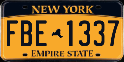NY license plate FBE1337