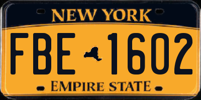 NY license plate FBE1602