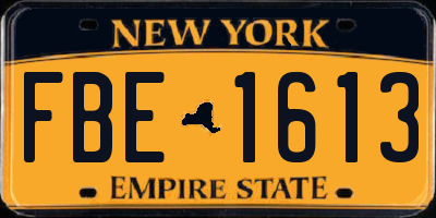 NY license plate FBE1613