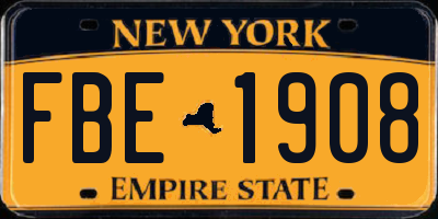 NY license plate FBE1908