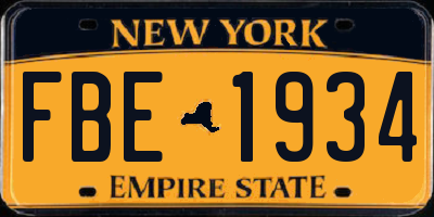 NY license plate FBE1934