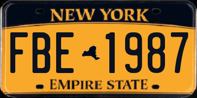 NY license plate FBE1987