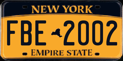 NY license plate FBE2002