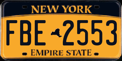 NY license plate FBE2553