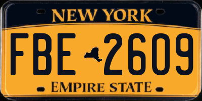 NY license plate FBE2609