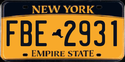 NY license plate FBE2931