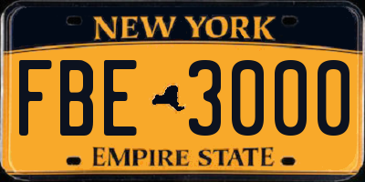NY license plate FBE3000