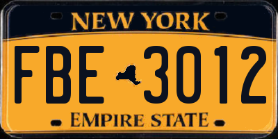 NY license plate FBE3012