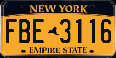 NY license plate FBE3116
