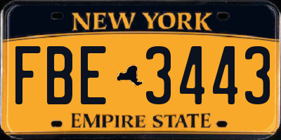 NY license plate FBE3443