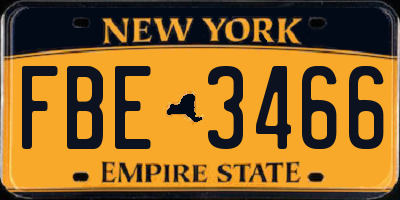 NY license plate FBE3466