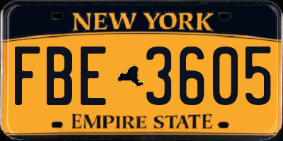 NY license plate FBE3605