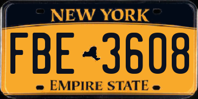 NY license plate FBE3608