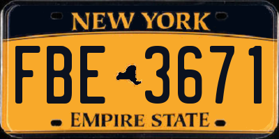 NY license plate FBE3671
