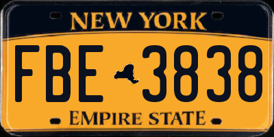 NY license plate FBE3838