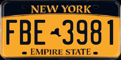 NY license plate FBE3981