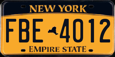 NY license plate FBE4012