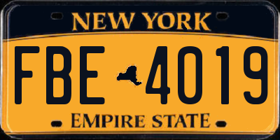 NY license plate FBE4019