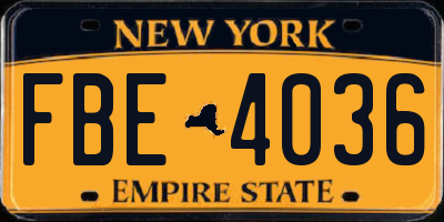 NY license plate FBE4036