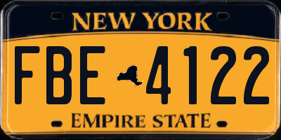 NY license plate FBE4122