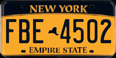 NY license plate FBE4502