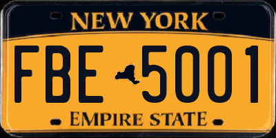 NY license plate FBE5001