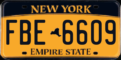 NY license plate FBE6609