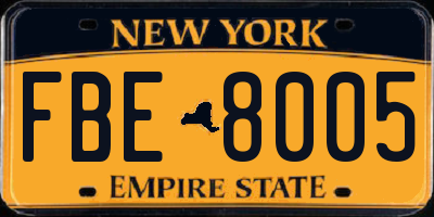 NY license plate FBE8005