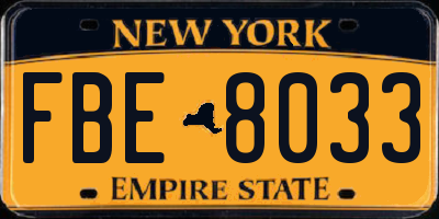 NY license plate FBE8033