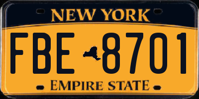 NY license plate FBE8701
